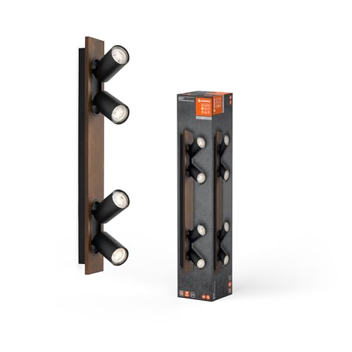 LEDVANCE DECOR SPOT MERCURY, 4 x 3,4W, 920lm, Holzoptik schwarz, Spotleuchte, verstellbare Köpfe, vielseitig anwendbar, Innenraumspot, austauschbare LED-Lampen, warmweiße Lichtfarbe, GU10