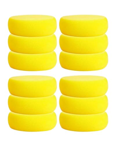 JUKOTA 12 esponjas Redondas para Pintar, esponjas sintéticas de 7,5 cm Amarillas, esponjas artesanales, esponjas Suaves de Artista para Acuarela, cerámica, Arcilla,Arte, artesanía, Pintura Facial