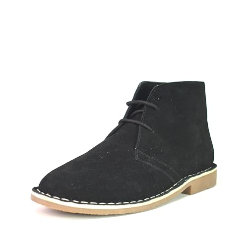 Mens Leather Suede Black Boots Desert Lace Up Walking Ankle Chukka Outdoor Casual Boots UK Size 6-12