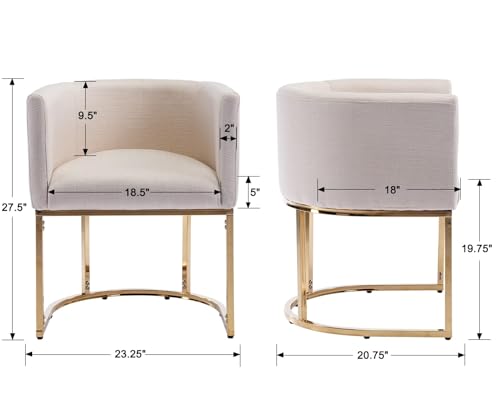 Image of HNY Mid Century Modern Upholstered Barrel Dining Chairs with Arms Set of 8, Linen Kitchen & Dining Room Chairs, 18.5 inch Wide Accent Chairs for Dining Room Living Room with Gold Metal Frame, Cream