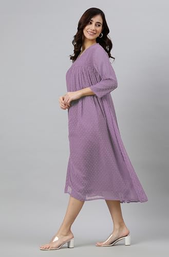 Image of Janasya Women's Dobby Chiffon Woven Design Front Slit Flared Kurta