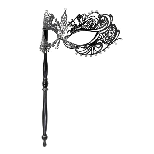 Thmyo Venetian Halloween Mardi Gras Party Mask with Holding Stick Carnival Handheld Laser Cut Metal Rhinestone Masquerade Mask