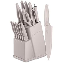 LIANYU Knife Block Set with Sharpener, 15PCS Kitchen Knife Set with Block, Razor Sharp Knives Set for Kitchen, High Carbon Stainless Steel Chef Knife Set, Anti- Rust Blade & Ergonomic Handle, Khaki