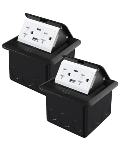 Prise pop-up encastrable 20A TR avec port USB C en acier inoxydable noir x2