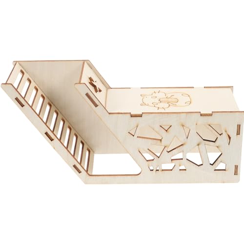 Homoyoyo Casa de Madera para Hámster Pequeño, Escondite Decorativo Resistente, con Túnel y Escalera para Cobayas y Pequeños Roedores, Suministros para Mascotas, Refugio Seguro para Dormir