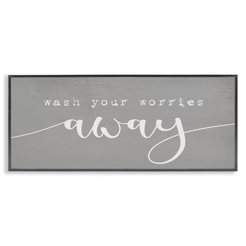 Image of Stupell Industries 'Wash Your Worries Away Phrase', Framed Giclee Art, Black, 24 x 10 Inches, Easy to Hang and Sturdy, Made in USA, by Lil' Rue