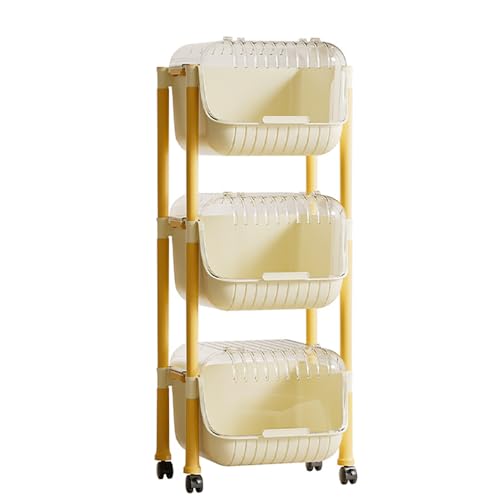 Baby Diaper Caddy Cart Organizer - Plastic Movable Cart with Cover, Rolling Utility Diaper Storage Caddy Organizer for Changing Table & Crib (3 Tier)