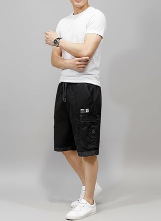 Image of Men Cargo Shorts with Drawstring Waist, Side Flap Pockets, Knee Length, Casual Style, Men Shorts || Cotton Short for Men || with Pocket Style