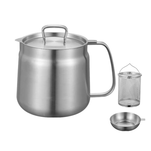 Jeenuuder - Olla de 1,5 L, olla de acero inoxidable, freidora de gran capacidad y taza filtrante, filtro versátil para cocina