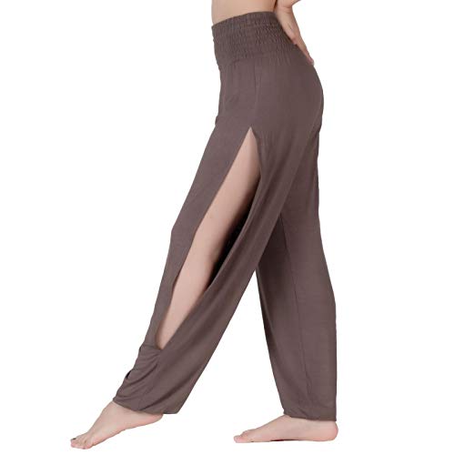 LOFBAZ Womens Subtle Slit Yoga Pants with High Smocked Waist Sweatpants Workout Joggers Maternity Clothing Pajamas Leggings Dusky Gray L