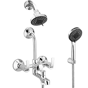 ALTON QBA9130 Brass 3-IN-1 Wall Mixer With 3-Function, 4-INCH Overhead & Hand Showers Set, Chrome Finish