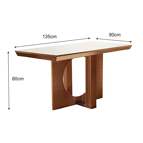 Conjunto Sala de Jantar Mesa Frisa e 4 Cadeiras Esparta LJ Móveis Castanho Prêmio/Pena Caramelo/Off