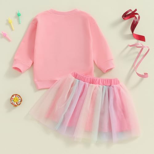Toddler Baby Girls Birthday Outfits Birthday Girl Embroidery Letter Sweatshirt Tops+Rainbow Tutu Skirt Fall Clothes4