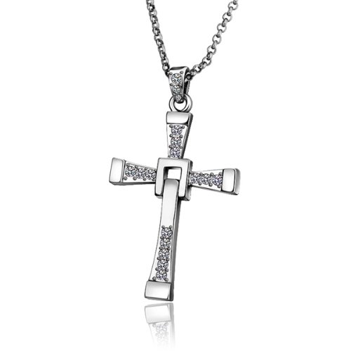 AQUASTREET18k Silver Plated Crystal Cross Pendant For Men/Boys| Valentine gift for Husband, Boyfriend | Gift for Men