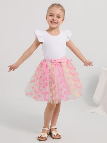 Image of Girls Tulle Skirt Set Kid Toddler Girl 2 Piece Outfits Ruffle Sleeve T-Shirt Bowknot Tutu Dress Birthday Party Outfit