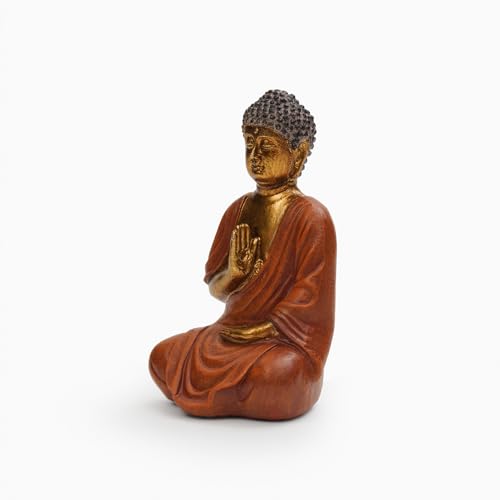 Image of PURE HOME + LIVING Orange Antique Gold Polyresin Sitting Buddha - Small Meditating Sitting Idol Statue, for Table Top and Home Decor, Samadhi Buddha Sculpture (Pack of 1)