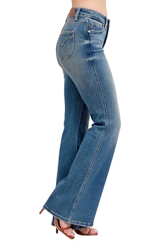 Judy Blue Women's Mid-Rise Tummy Control Vintage Wash Flare Jeans2