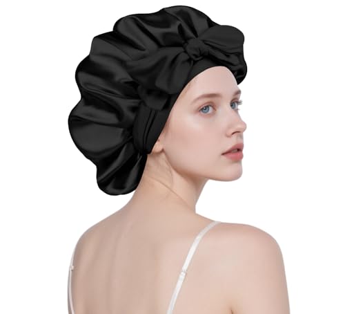 Hsrag Seiden-Satin Schlafhaube Schwarz