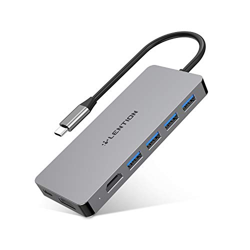 LENTION USB C Dual HDMI Hub with 4X USB 3.0, 2X 4K HDMI and 100W Type C Charging Adapter for New MacBook, Surface Book 2/Pro 7/Go, XPS, More, Compatible with Thunderbolt 3 Ports (CB-C45, Space Gray)