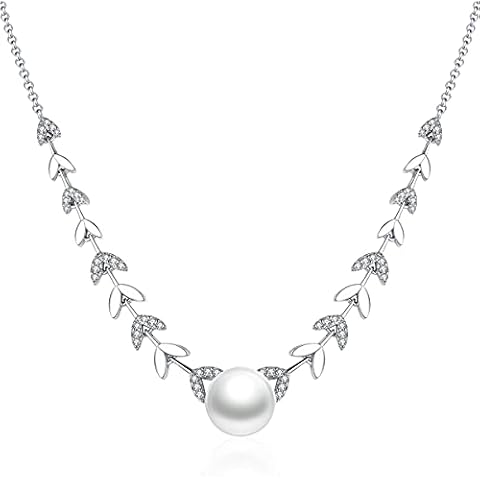 sixsky Pearl Necklace for Women Silver Necklace Pendant Necklace Lucky Blessing Wheat Necklace Gift for He (white) Cover