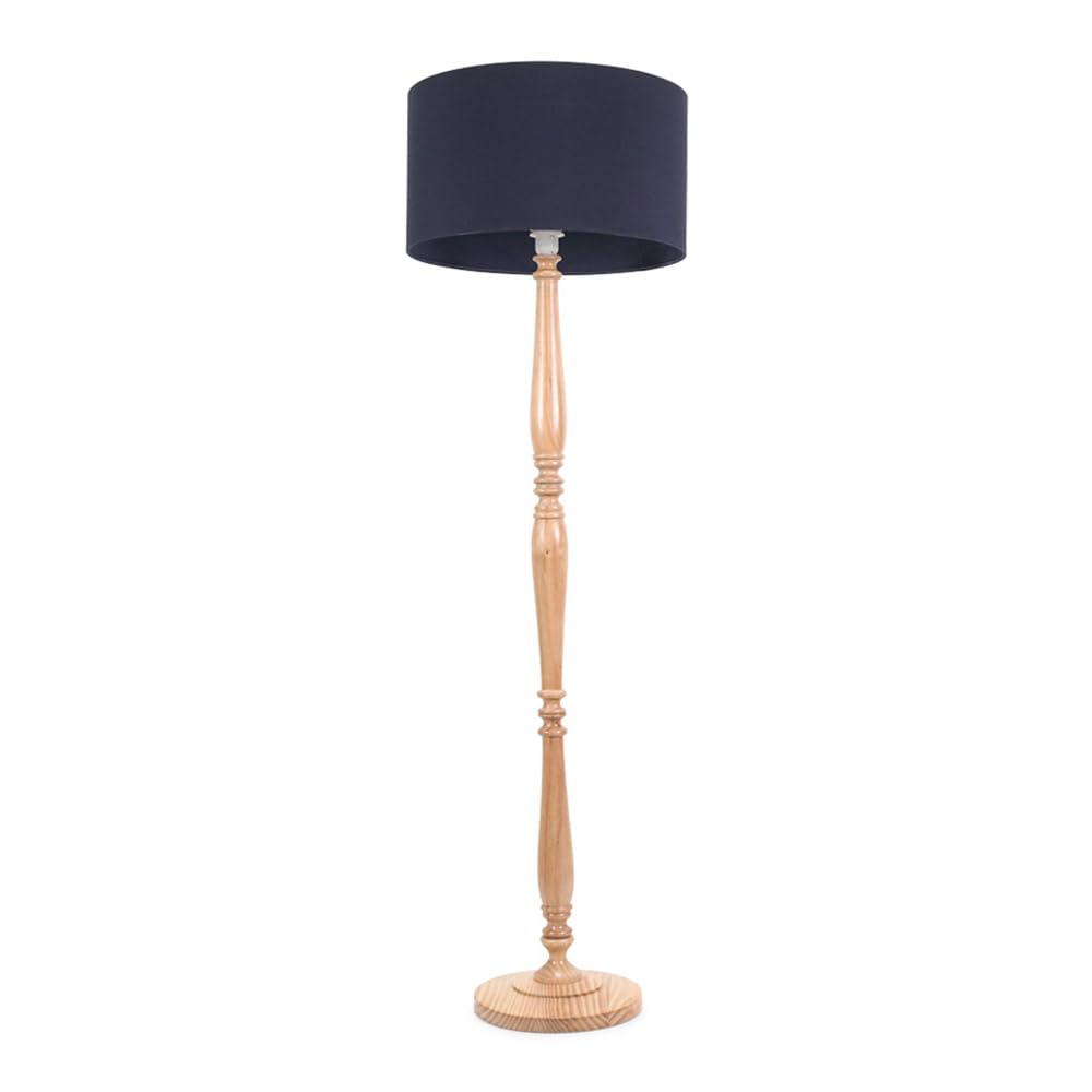 Victoria Light Wood Traditional Floor Lamp - Grey Fabric Drum Shade - LED Bulb Included