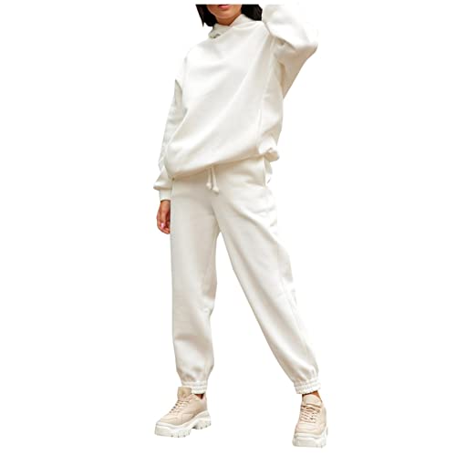 Reokoou Women 2 Pieces Outfit Set Solid Sweatsuit Long Sleeve Hoodie Top and Long Pants Tracksuit Oversized Suit