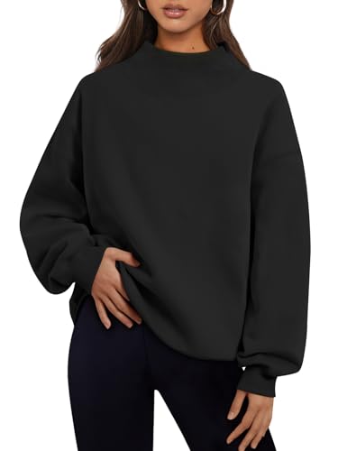 Trendy Queen Womens Oversized Sweatshirts Mock Neck Pullover Long Sleeve Hoodies Tops Fall Fashion Outfits 2026 Clothes Black M