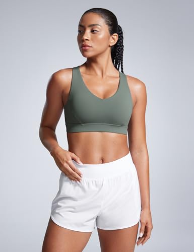 Image of CRZ YOGA Butterbreeze Cross Back Sports Bras | Medium Support, Removable Pads, Training, Fast Dry, Scoop Neck, Cut-Out, Adjustable Wide Straps, for Women