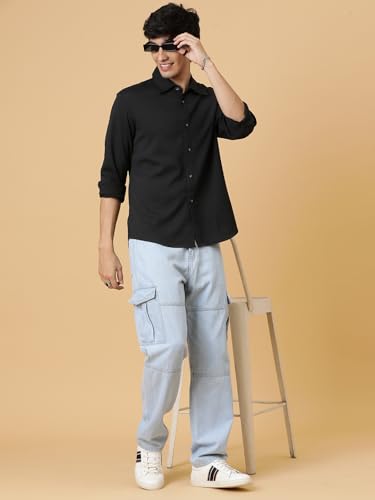 Image of KOTTY Men's Textured Casual Shirt - Long Sleeve||Button-Down Collar||Classic Fit