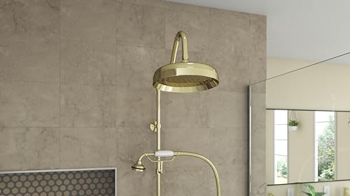 Image of Abbey 10 x 34 1 /2 Shower Faucet Set with Handshower, Polished Brass