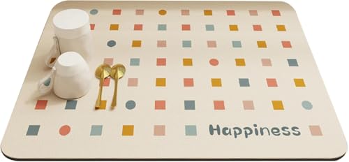 Image of DRAKIO Dish Drying Mat for Kitchen Counter | Absorbent Rectangular Countertop Drying Pad with Printed Utensil Design | Non-Slip Surface Mat for Dishes, Cups & Kitchen Accessories