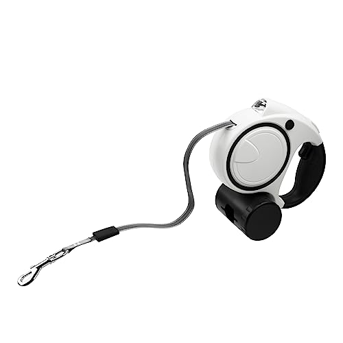 Ultra White Extendable Dog Lead 5m with LED Light & Waste Bag Holder Poo Bag Dispenser Strong Retractable Leash for Large Dogs Long Training Lead for Small Medium Large Dogs Flexi Leads Reflective - Image 2