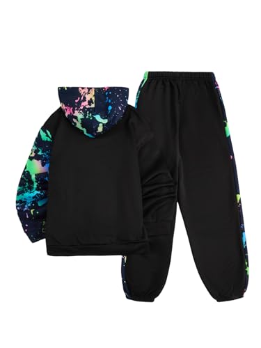 WDIRARA Boy's 2 Piece Outfits Colorful Graphic Print Long Sleeve Hoodie and Sweatpants Set Tracksuit2