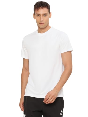 Image of hummel Budoc Round Neck Half Sleeve Solid Regular fit Polyester T-Shirt for Men Comfortable Breathable Fabric Stretchable for Everyday Use Ideal for Yoga Training Gym Running or Performance