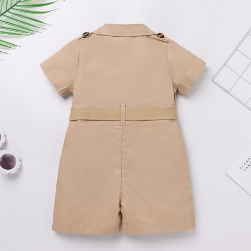 ABAFIP Baby Girl Toddler Boy Safari Birthday Outfit Short Sleeve One Piece Romper Jumpsuit with Belt Hat3
