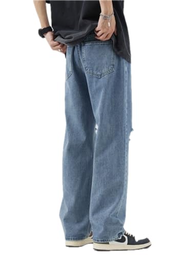 Jeans Pants Trousers Denim Spring and Summer High Street Straight Leg Loose Piercing Men's Wide Legs Youth Style4