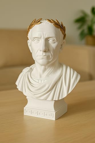 Busto de Julio César blanco decorativo con laureles dorados miniatura 2