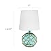 Elegant Designs LT1050-AQU Buoy Rope Nautical Netted Coastal Ocean Sea Glass Table Lamp with White Fabric Shade, Aqua