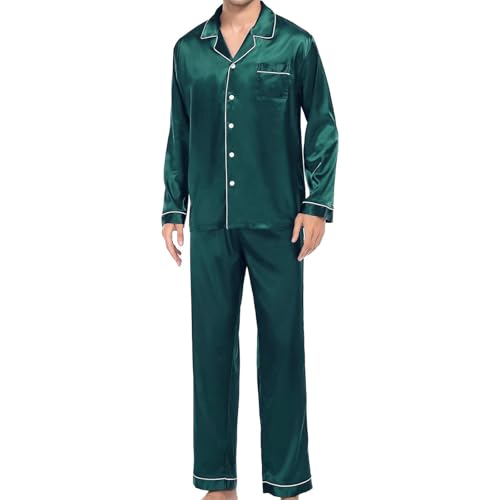 ZUEVI Men's Satin Silky Pajamas set Classic Silk like Sleepwear Set Button-Down Loungwear Two-Piece Pj Sets