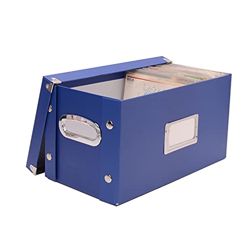 Image of Snap-N-Store 45 RPM Vinyl Record Box, Collapsible, Classic Blue | Folds flat for compact storage, snaps together for quick assembly, sturdy design for 45 rpm vinyl records