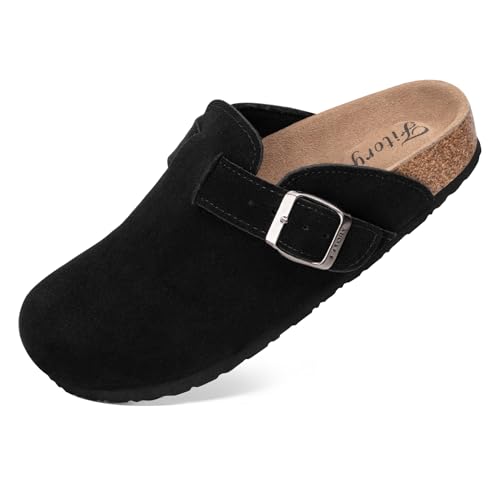 Image of FITORY Womens Clogs Slip-on Potato Shoes Leather Mules Suede Cork Footbed