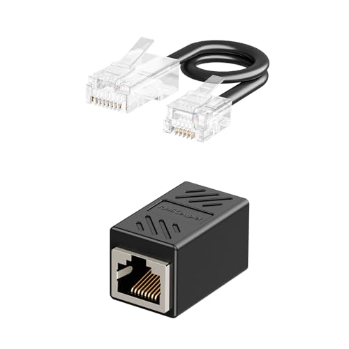 Uvital RJ11 to RJ45 Adapter 1 Pack RJ45 Female to RJ11 Male for Landline Telephone Black Phone Jack to Ethernet Adapter with Cable Suitable for Landline Telephones