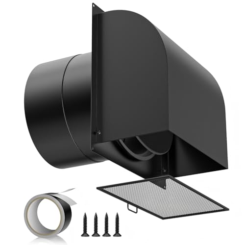 [Upgraded] Hon&Guan 10 Inch Hooded Wall Vent with Magnetic Seal Flap and Removable Mesh, Arc-Shaped 10'' Exhaust Vent Cover Cap for Kitchen Range Hood/Dryer/Bathroom Exhaust (Galvanized Steel, Black)