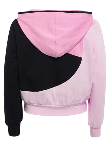 Kids Girls Color Block Hoodie Long Sleeve Hooded Pullover Sweatshirt for Play Workout Running4
