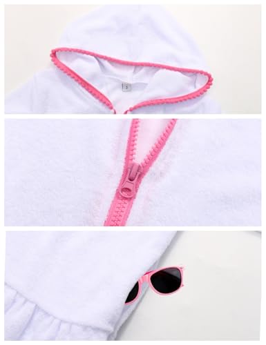 Image of Girls Swim Cover Up Kids Long Sleeve Swimsuit Coverup Terry Beach Pool Clothes with Sunglasses
