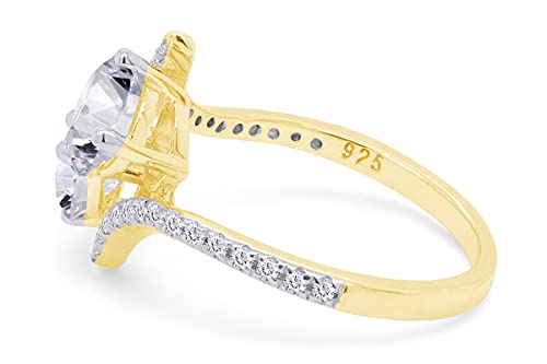 SAVEARTH DIAMONDS Two Stone Ring, 6MM Center Round Cut Sparkling White Cubic Zirconia Bypass Engagement Ring In 14k Gold Over Sterling Silver Jewelry For Women3