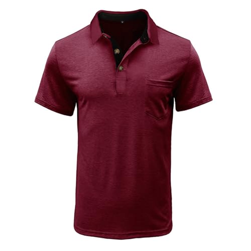 Image of Men's Short Sleeve Polo Shirts Buttons Collared T Shirts with Pocket