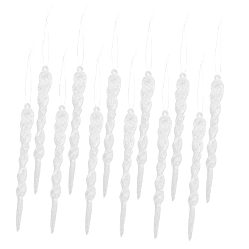 CLISPEED Christmas Decors 13cm Simulation Hanging Pendants White Glitter, Diy Xmas Tree Decoration Ornaments Set of 12 for Holiday Tree and Home