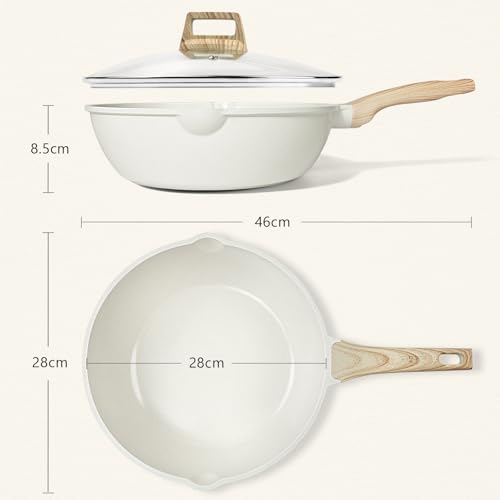 GiPP Nonstick Deep Frying Pan - 4.3L White Granite Saute Pan with Lid, Pour Spout and Stay-Cool Handle, Non Stick Skillet Non Toxic Cooking Pan Induction Cookware, PFOA Free (White, 28cm) - Image 3