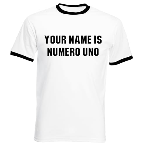Your Name is Numero Uno Mens T Shirt Personalised Customised - Arnold is Numero Uno Pumping Iron Inspired Gym Men's T-Shirt (UK, Alpha, S, Regular, Regular, White)